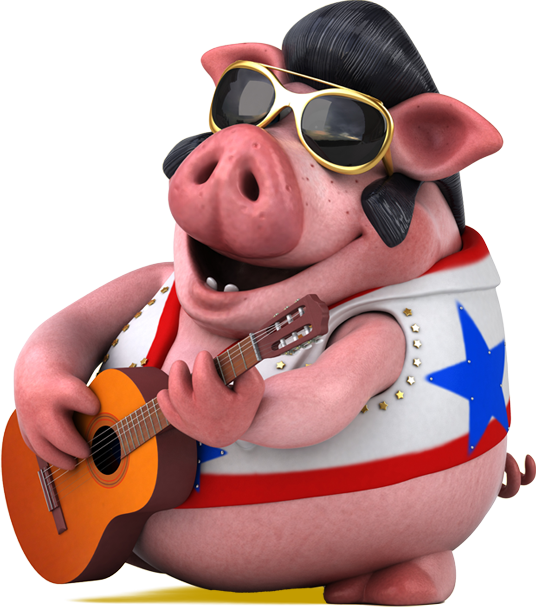 Schwein im Elvis-Kostüm