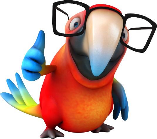 Papagei mit Brille und erhobenem Daumen
